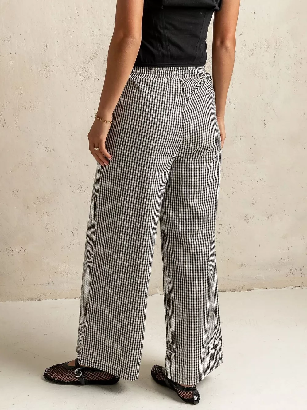 Gingham Print Wide Leg Casual Pants, image 4