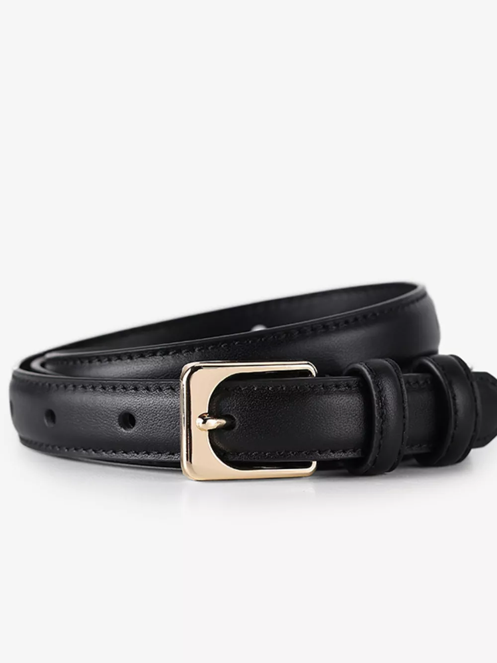 Skinny Leather Belt with Golden Buckle, image 3