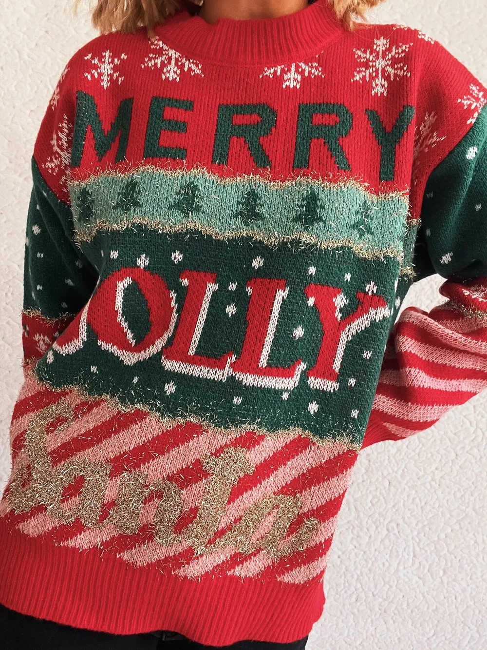 Christmas Letter Round Neck Long Sleeve Sweater, image 6