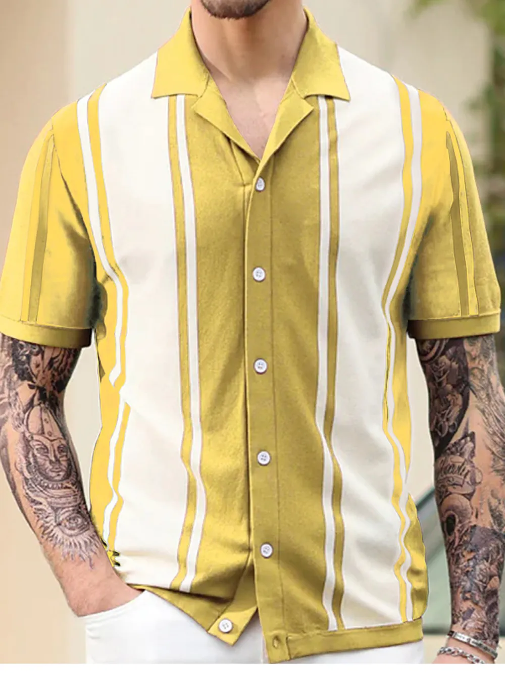 Men's Plus Size Striped Button Up Polo Shirt, image 9