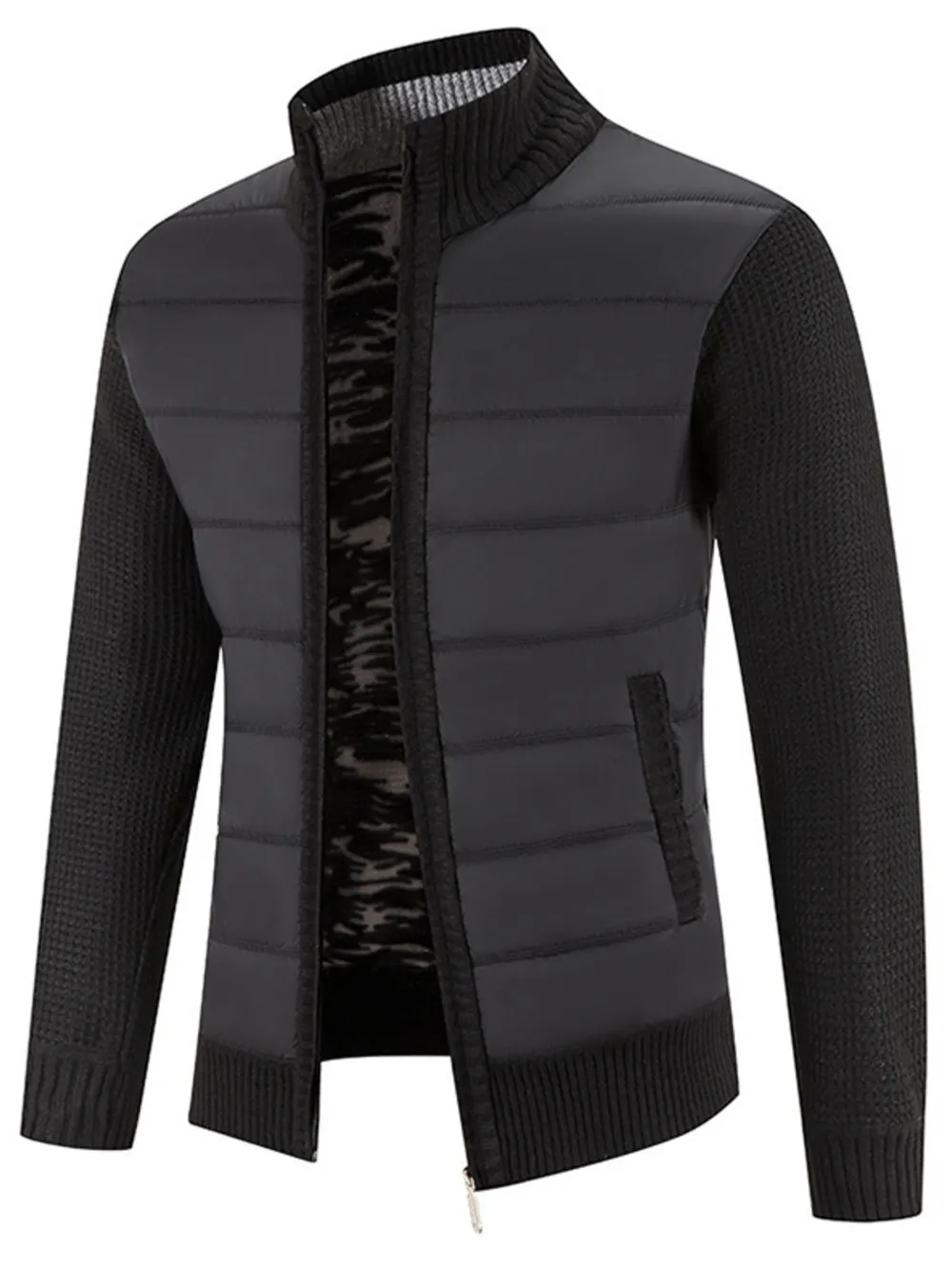 Men's Plus Size Quilted Knit Bomber Jacket with Stand Collar, image 5