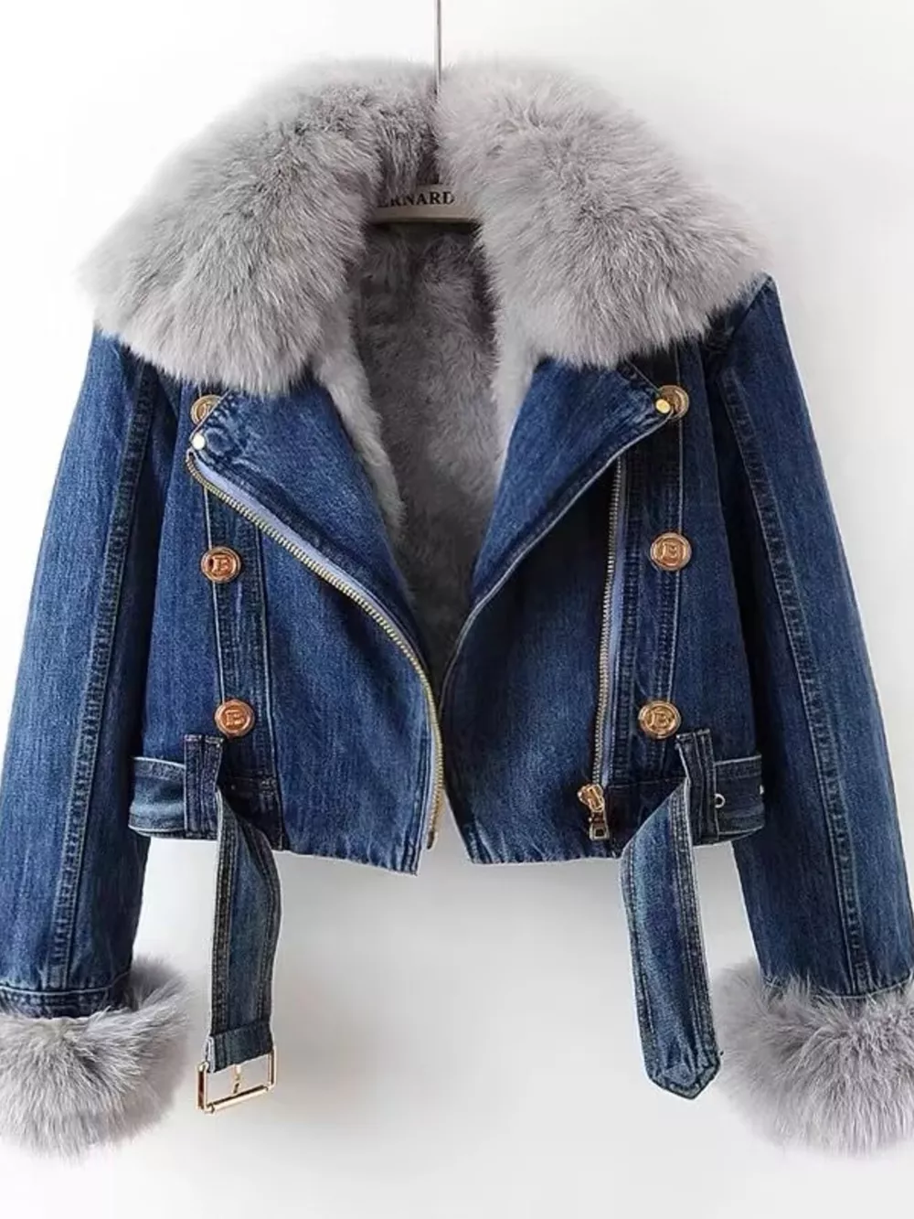 Full Size Faux Fur Collar Denim Jacket Plus Size, image 8