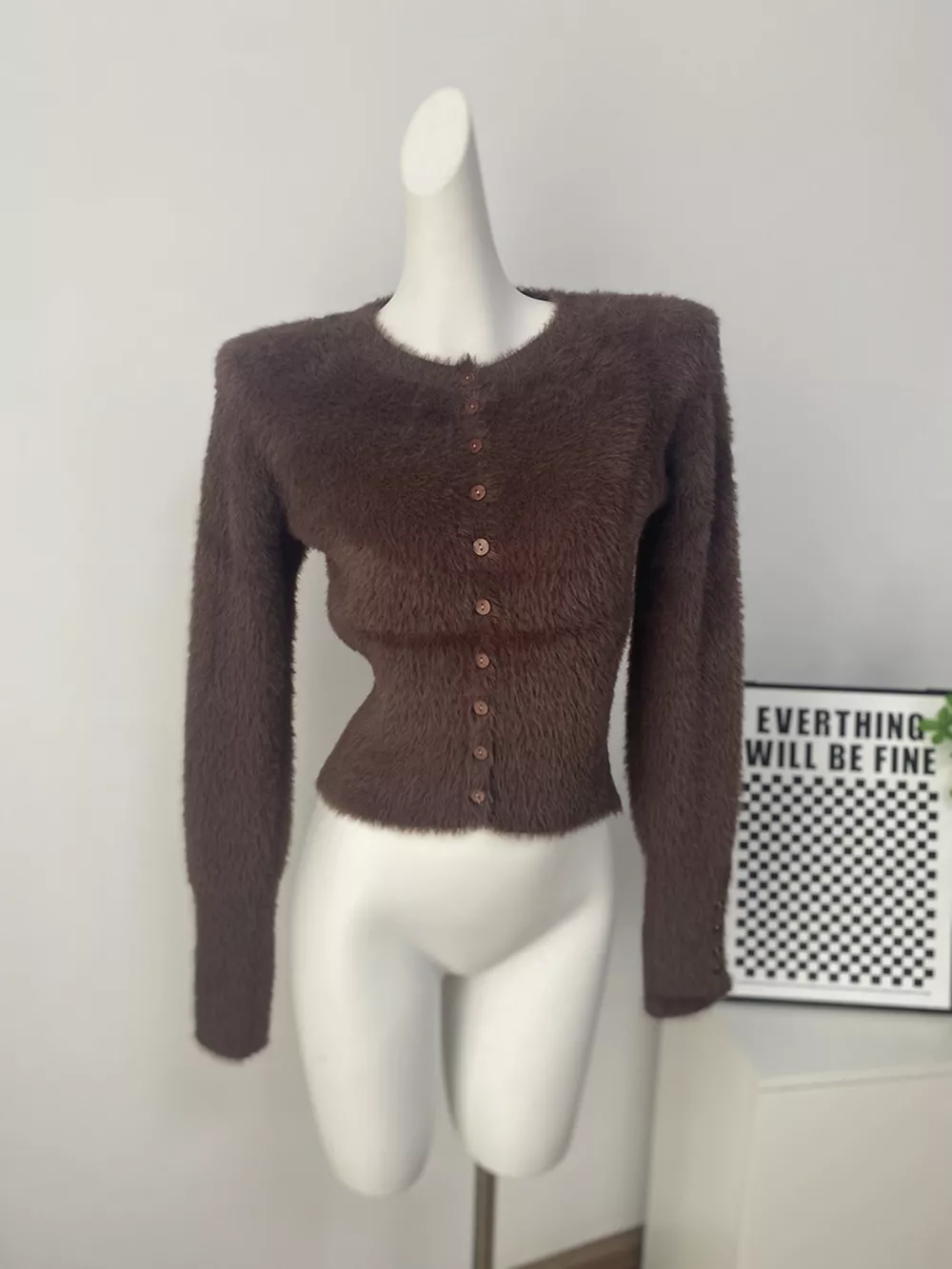 Soft Fuzzy Button-Down Cropped Cardigan, image 24