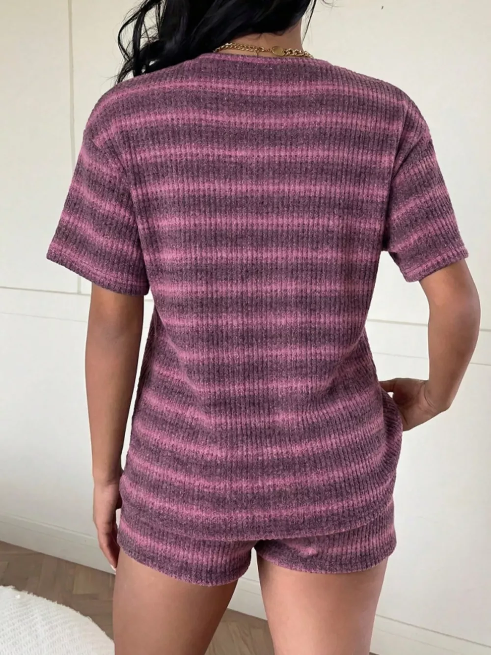 Striped Textured Knit Top and Shorts Set, image 15