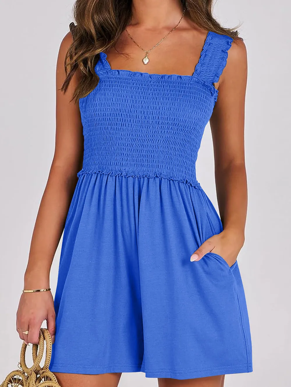 Smocked Square Neck Summer Romper, image 6