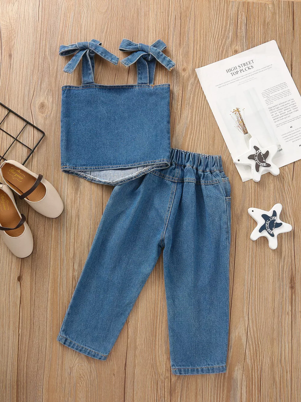 Children's Tie Shoulder Tank and Distressed Jeans Set, image 8