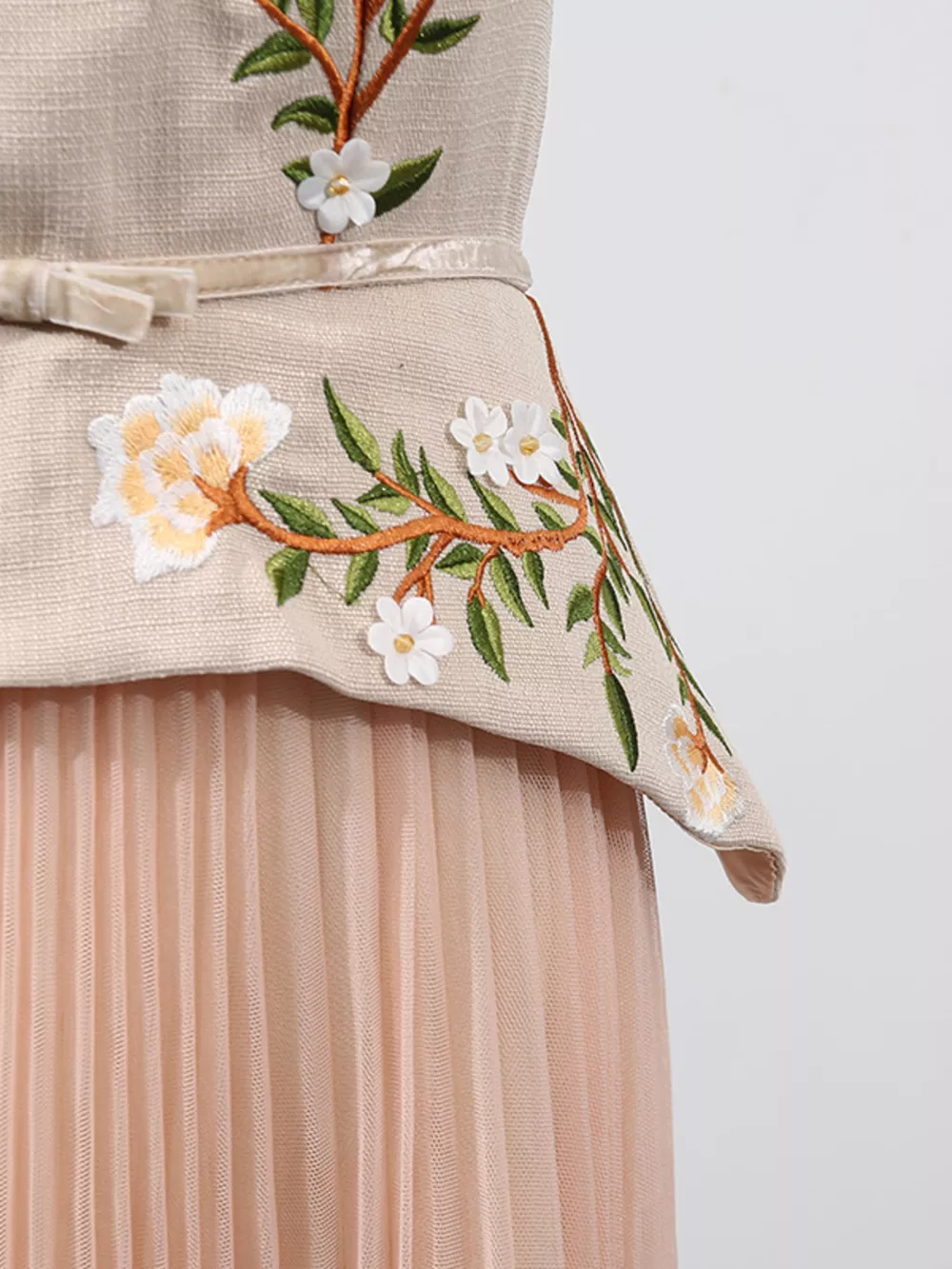 Embroidered Tulle Pleated Midi Dress, image 9