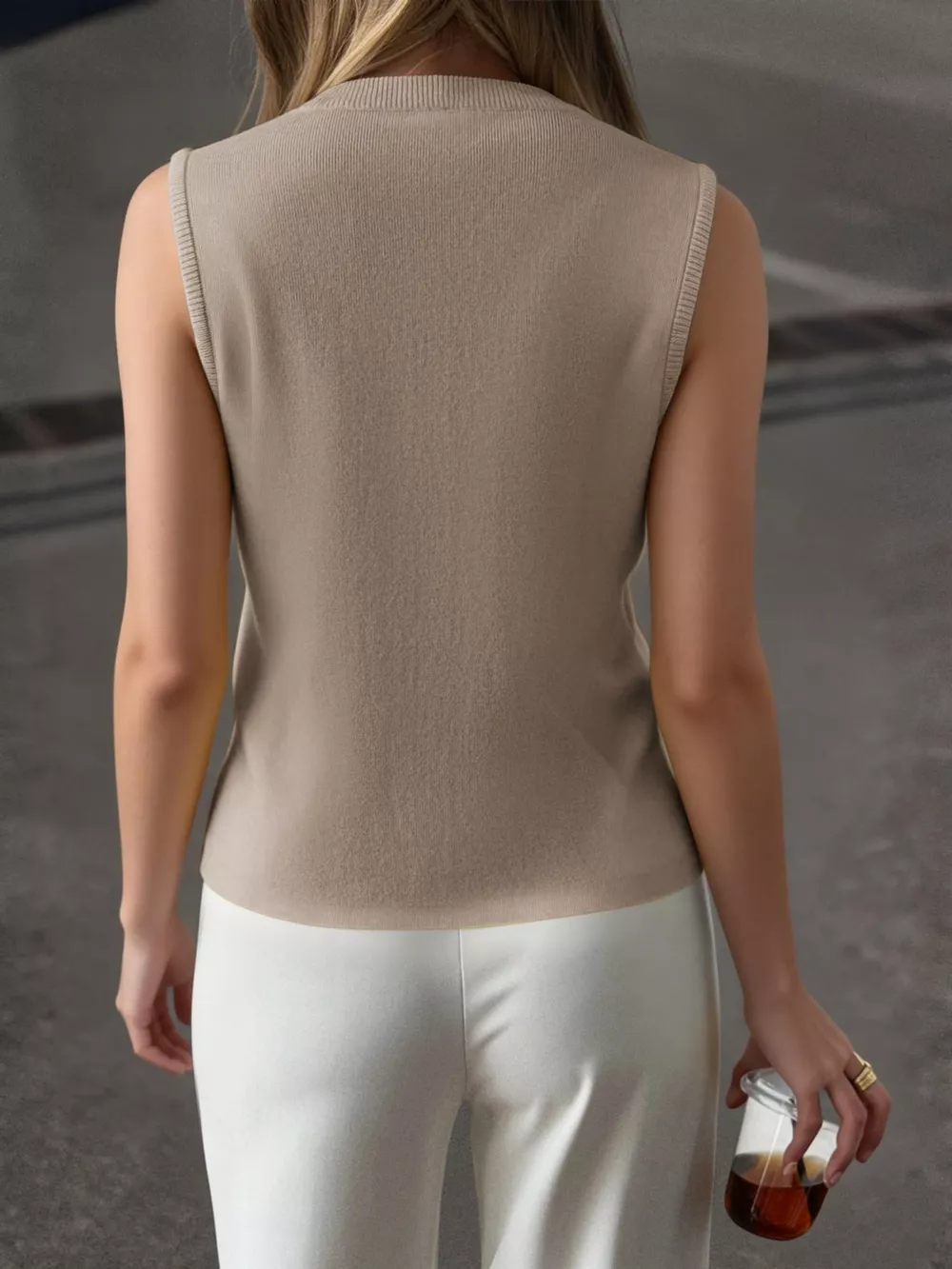 Sleeveless Button-Down Knit Vest, image 8