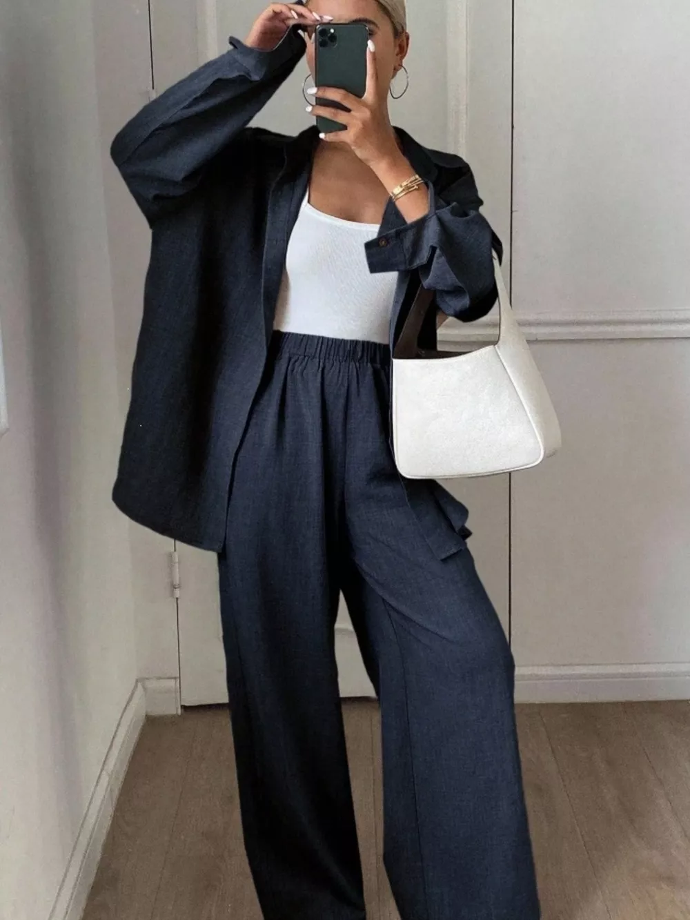 Button-Down Shirt and Wide-Leg Pants Set, image 8