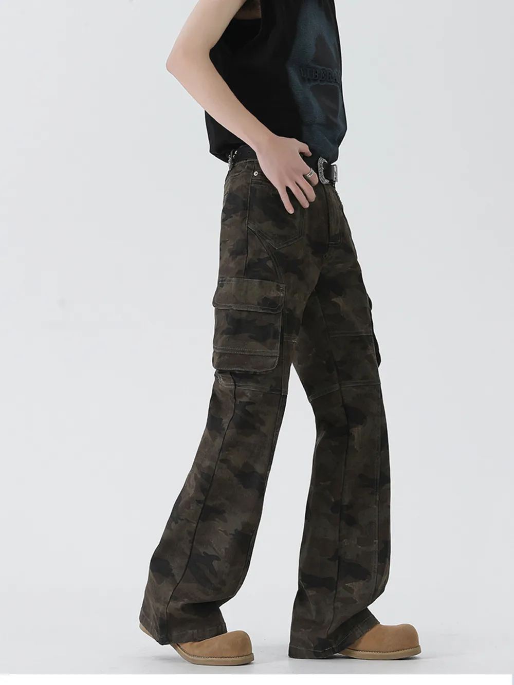 Men's Camo Cargo Flare Jeans, image 2