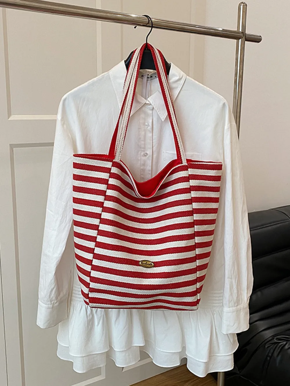 Striped Canvas Tote Bag, image 12