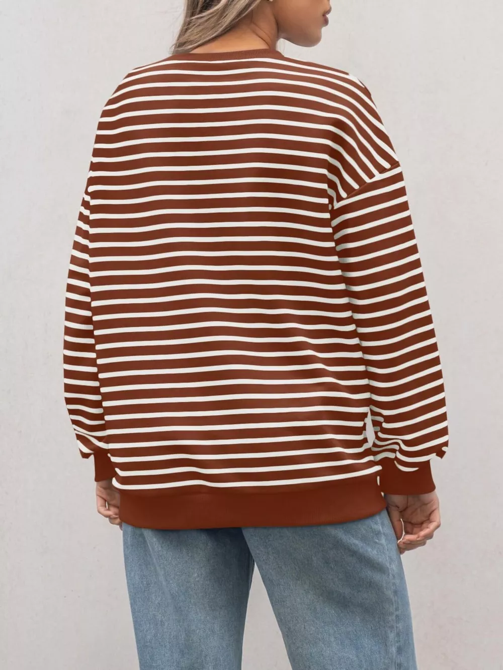 Striped Round Neck Oversized Casual Sweatshirt, image 28