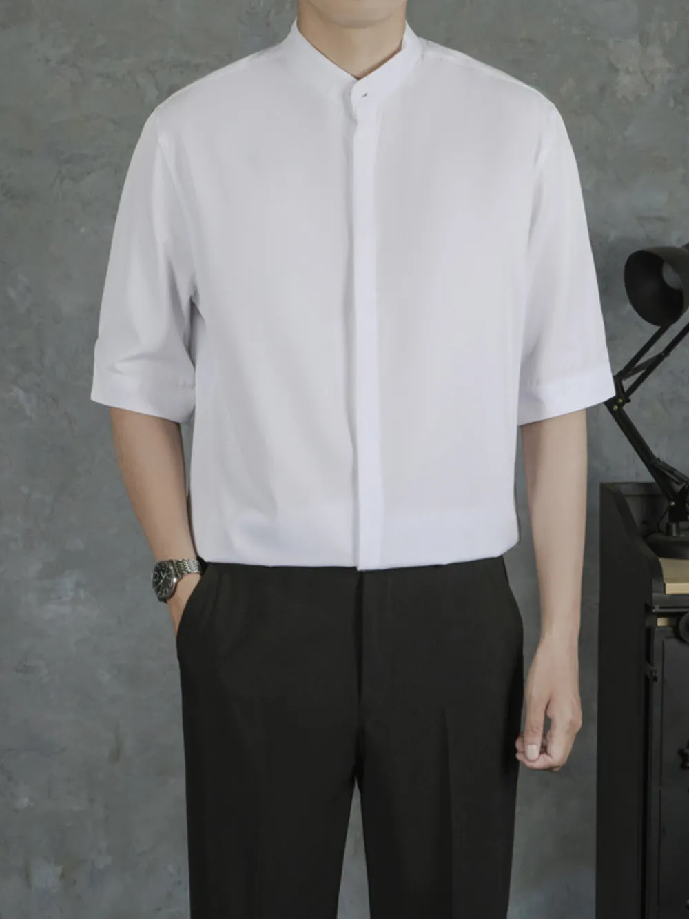 Men's Full Size Solid Collar Half Sleeve Shirt Plus Size, image 3
