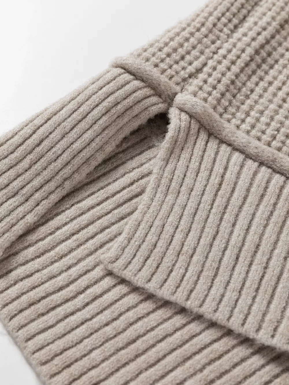 Waffle Texture Knit Ribbed High Neck Drop Shoulder Sweater, image 4