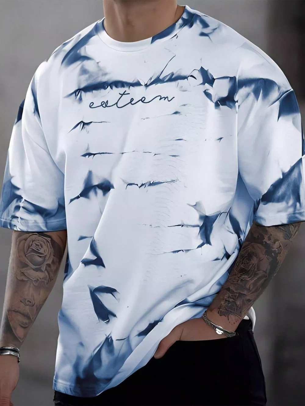 Men's Full Size Tie-Dye Round Neck T-Shirt Plus Size, image 2