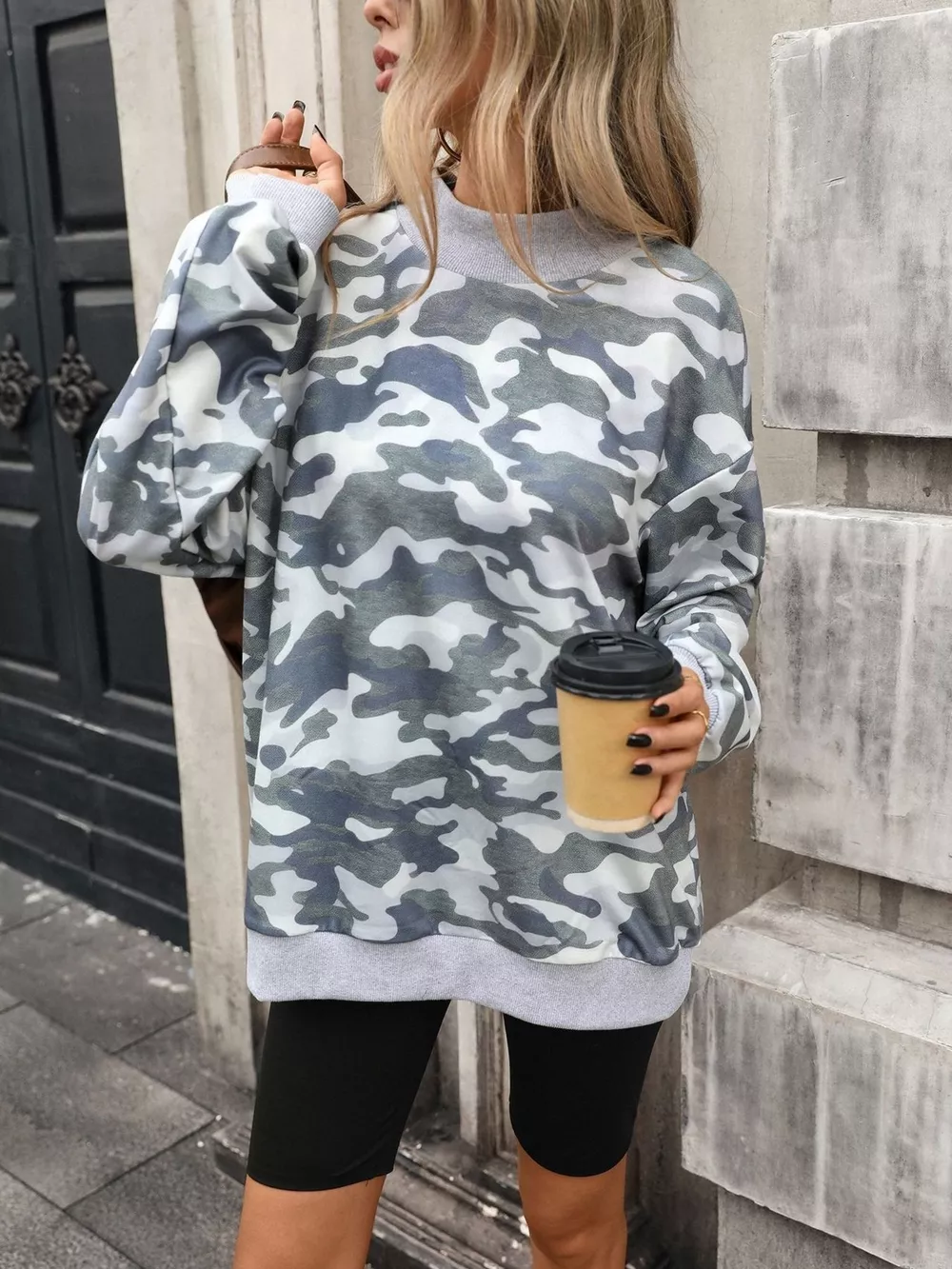 Camouflage Print Mock Neck Sweatshirt, image 15