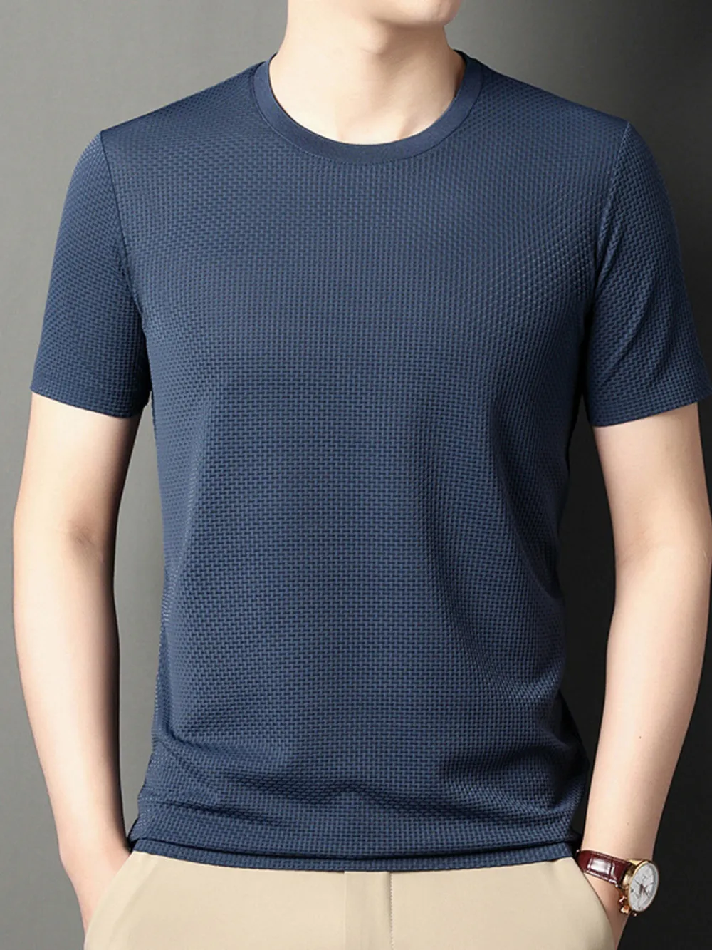 Men's Plus Size Breathable Texture Short Sleeve T-Shirt, image 4
