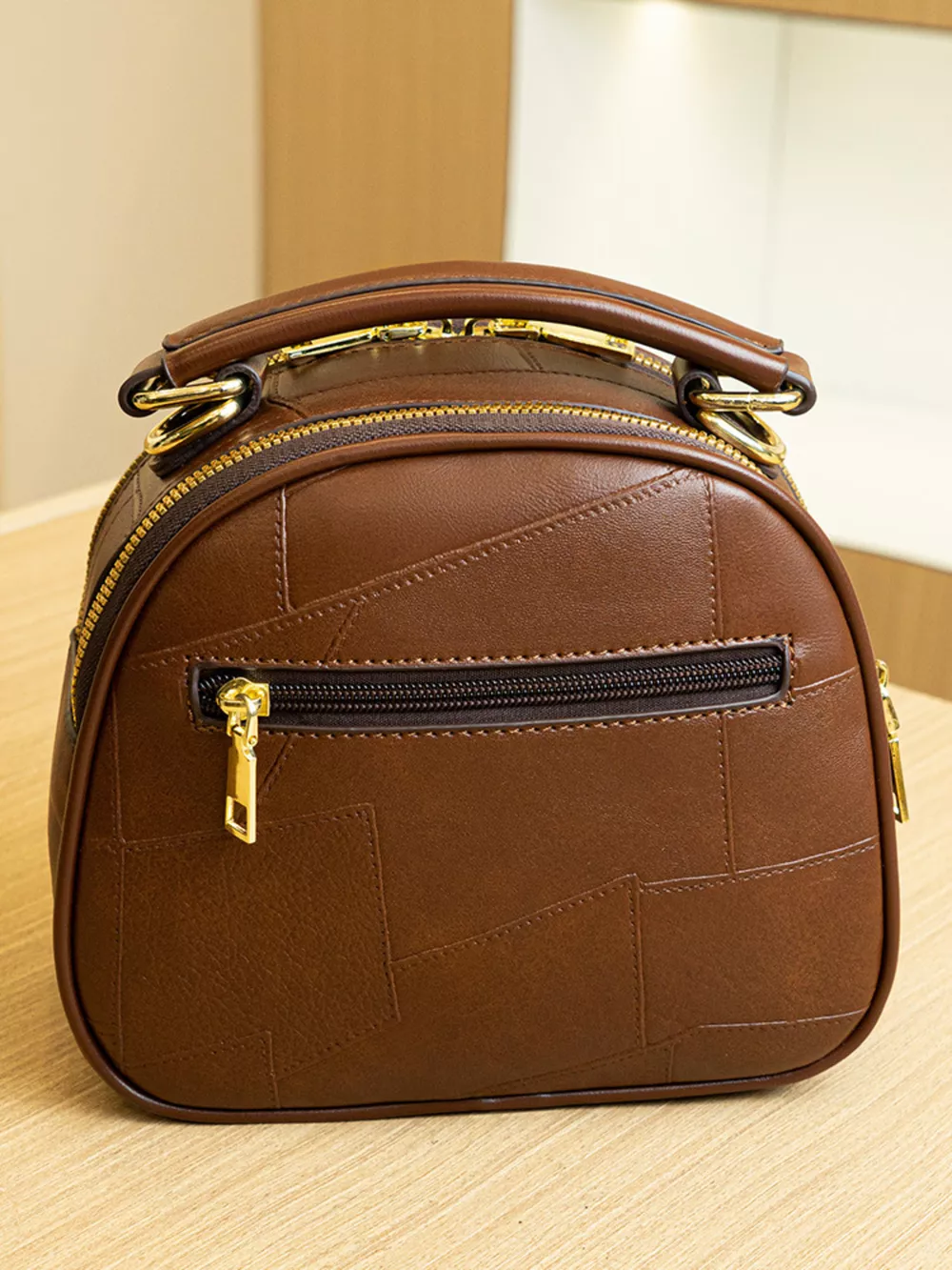Patchwork Leather Crossbody Bag with Top Handle, image 8