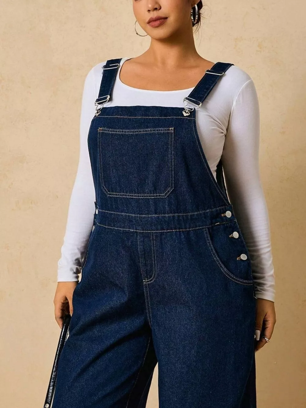Plus Size Adjustable Strap Wide-Leg Denim Overalls, image 6