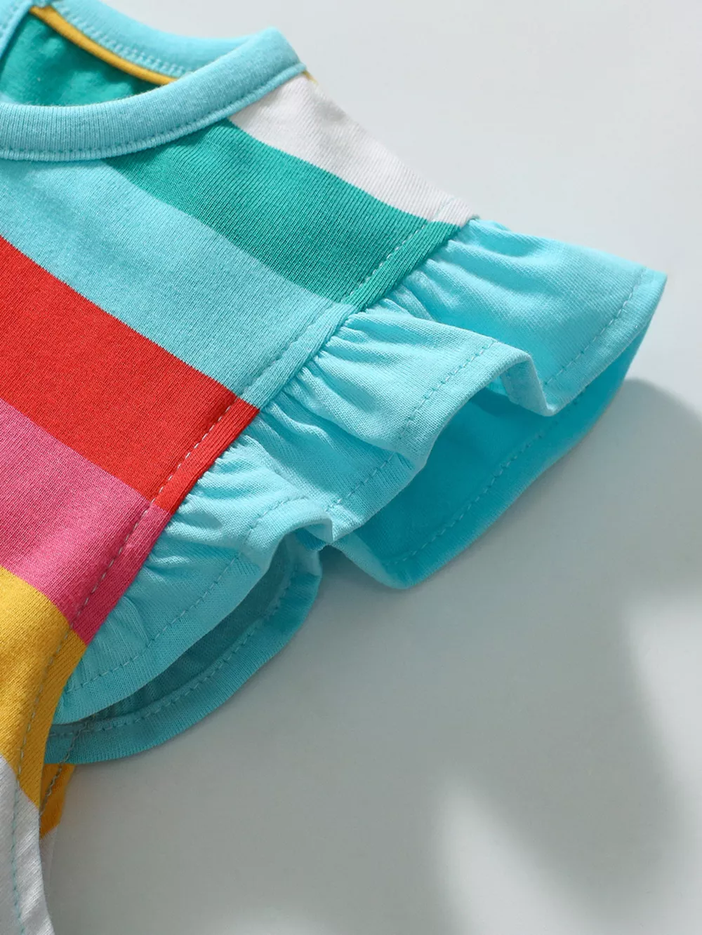 Children's Colorful Striped Ruffle Sleeve Dress, image 3