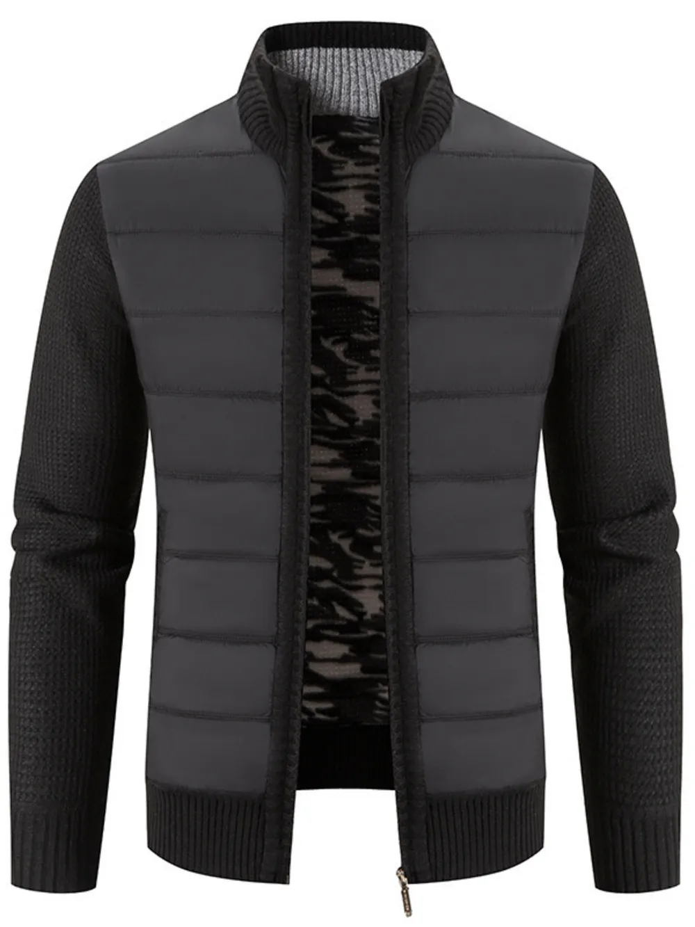 Men's Plus Size Quilted Knit Bomber Jacket with Stand Collar, image 4