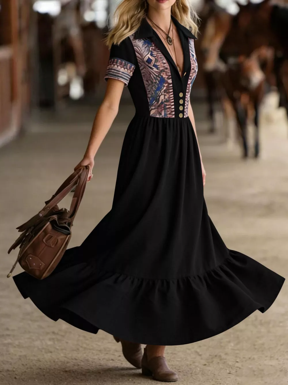Printed Button-Front Maxi Dress, image 6