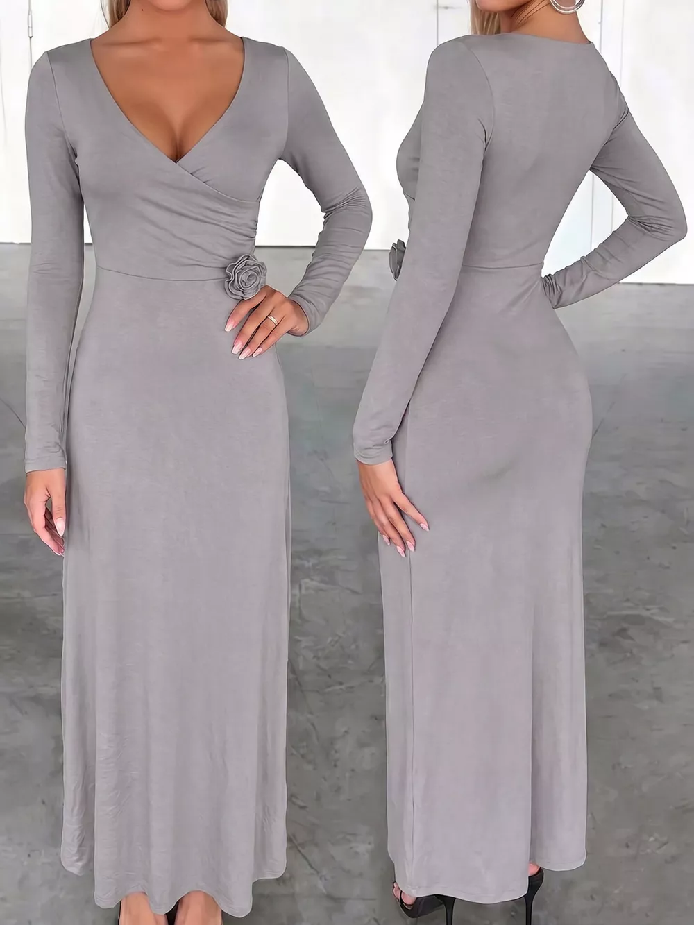 Surplice Long Sleeve Midi Dress, image 6