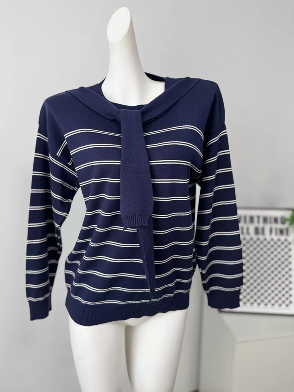 Classic Striped Crewneck Knit Top with Layered Sweater Detail, image 16