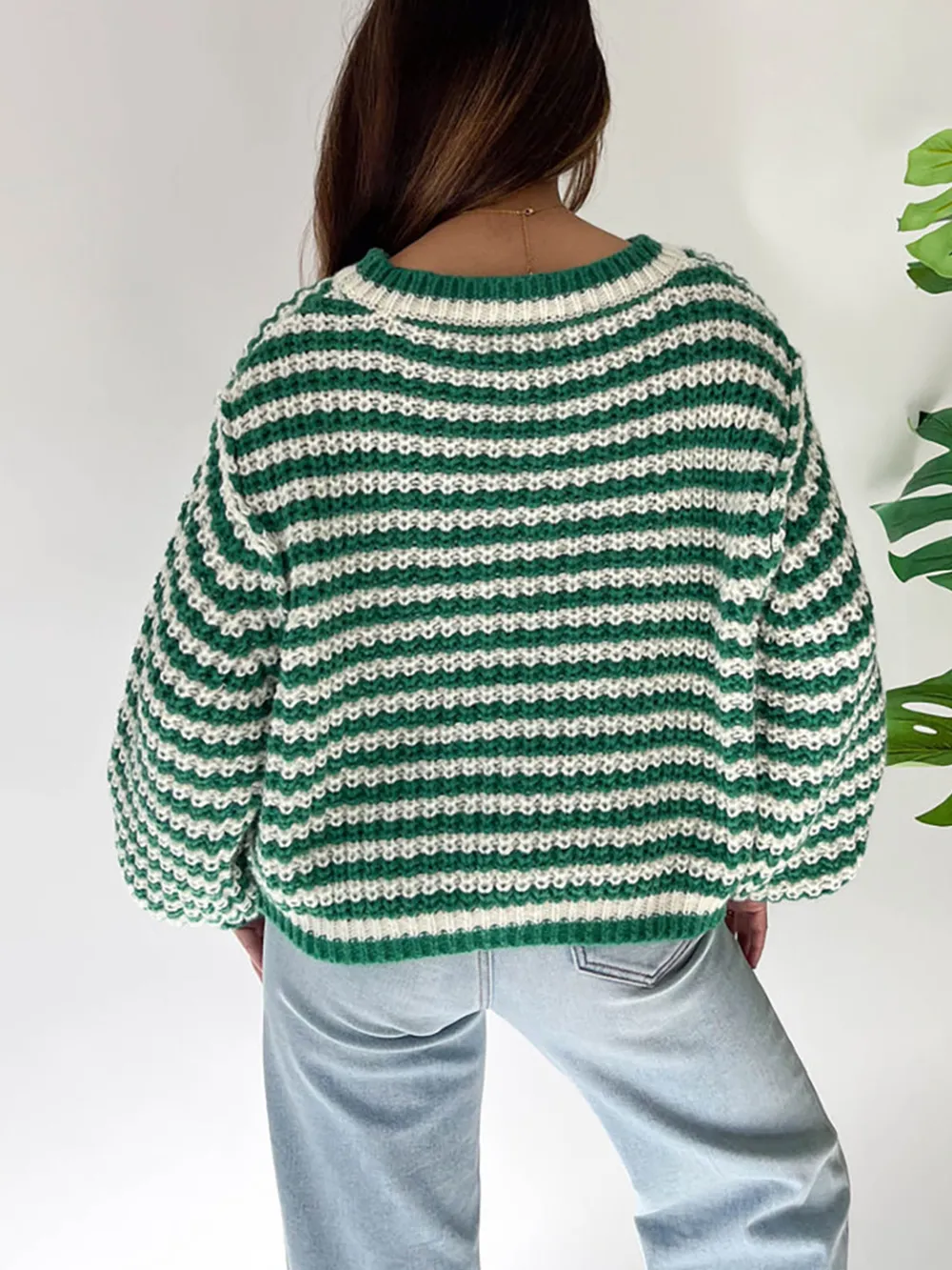 Oversized Striped Drop Shoulder Sweater, image 9