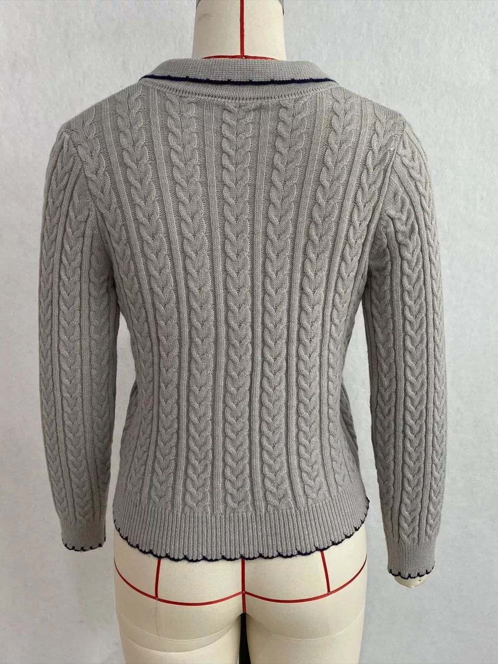Cable Knit Polo Collar Button-Up Cardigan, image 6