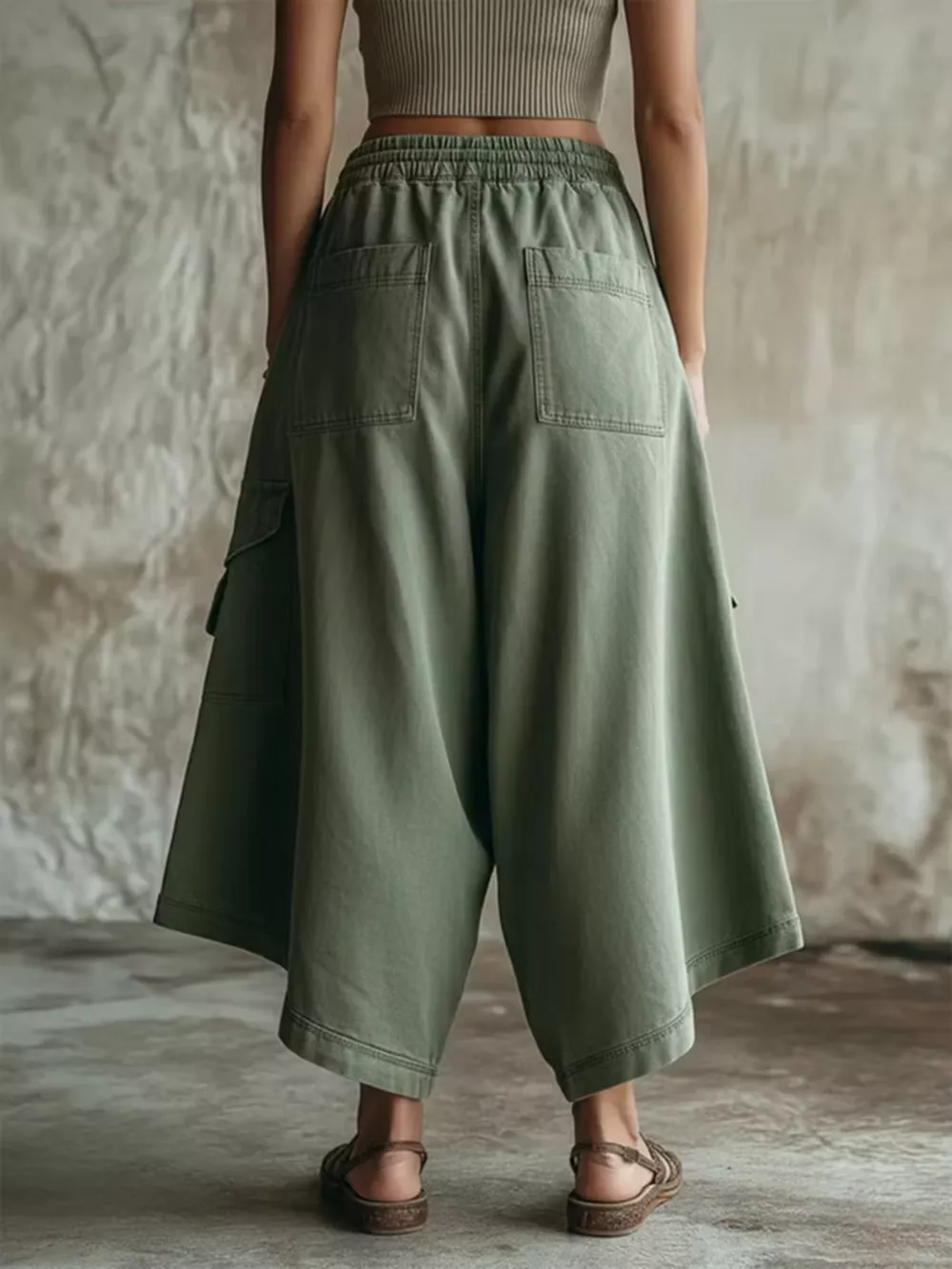 High-Waisted Cargo Wide-Leg Cropped Pants, image 2