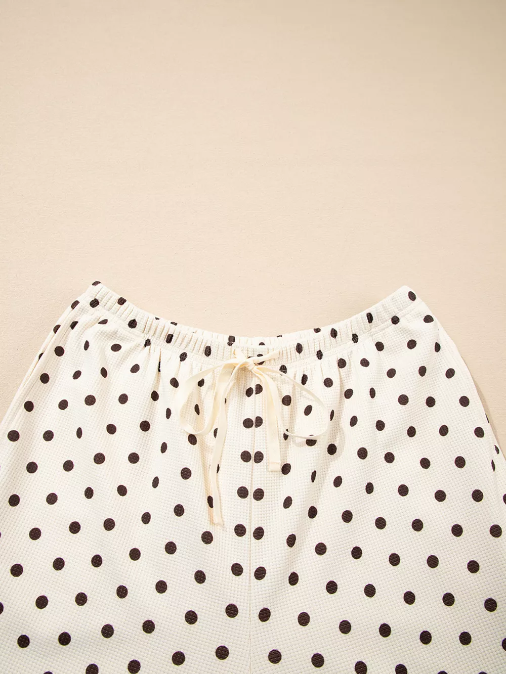 Polka Dot Notched Long Sleeve Top and Drawstring Joggers Lounge Set, image 5