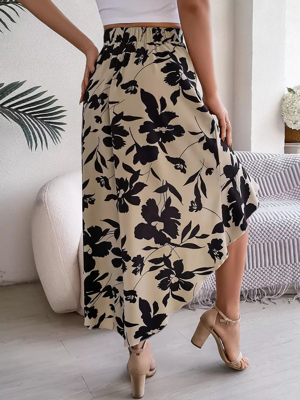 Floral Print Ruffle Hem Asymmetrical Skirt, image 18