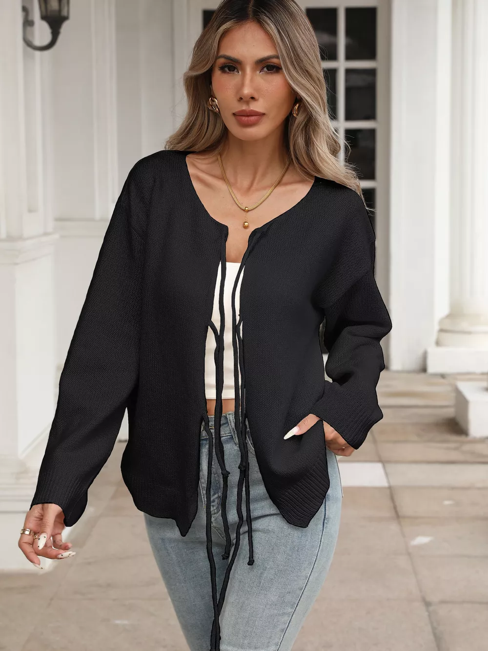 Tie-Front Long Sleeve Cardigan, image 9