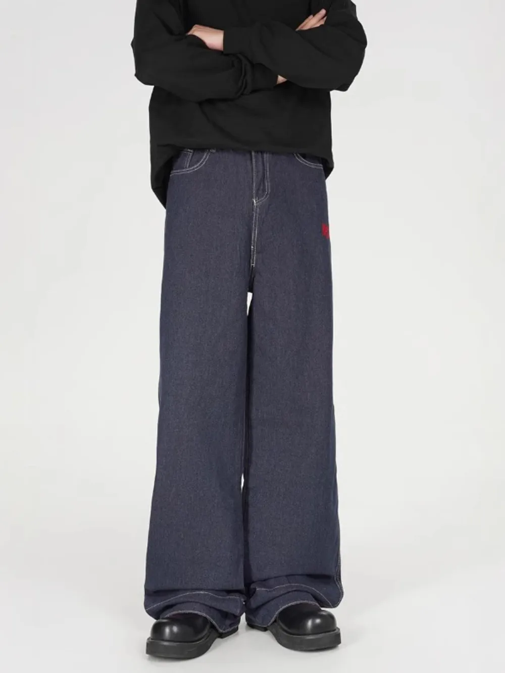 Men's Plaid Pocket Wide Leg Jeans, image 4