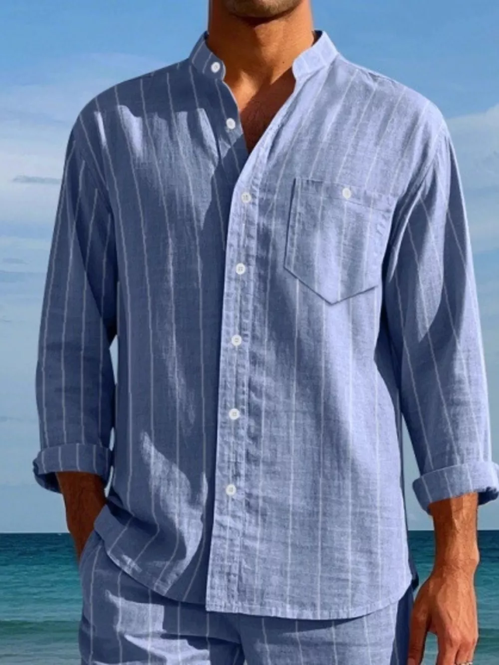 Men's Full Size Striped Button Up Shirt Plus Size, image 10