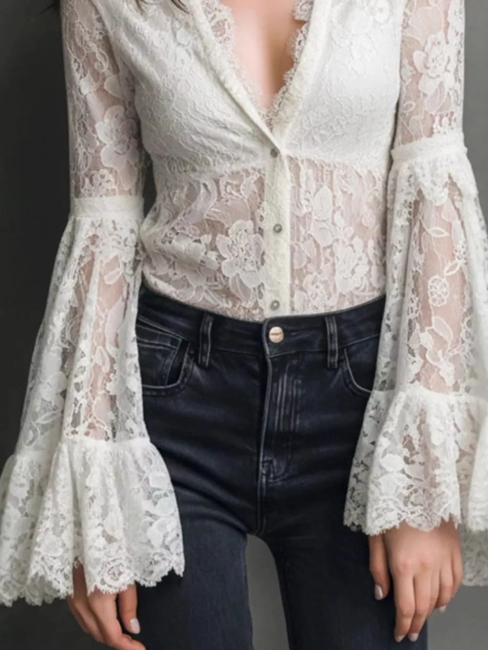 Full Size Lace Flare Sleeve Blouse Plus Size, image 2