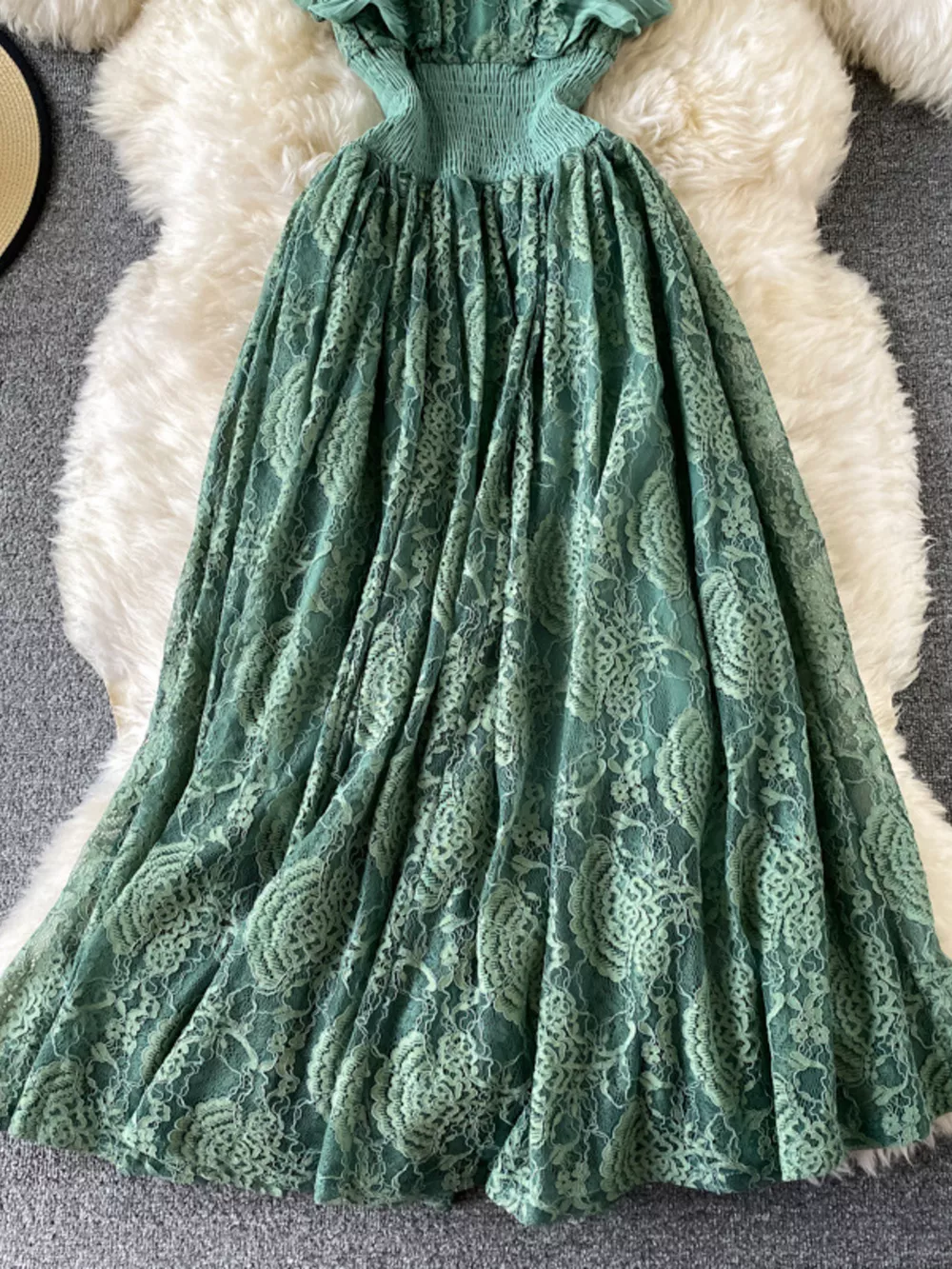 Ruffled Mock Neck Lace Maxi Dress, image 13
