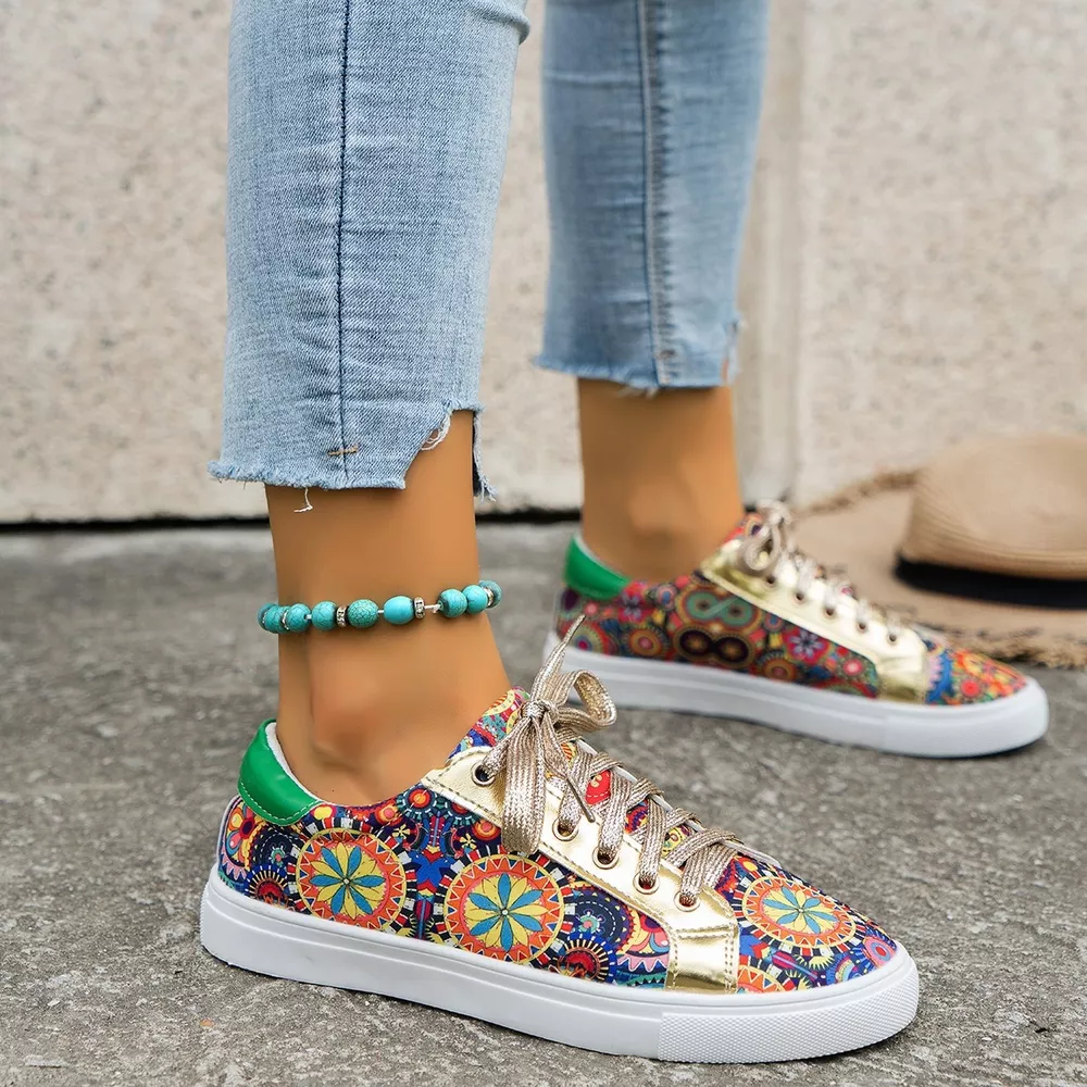 Printed Round Toe Sneakers, image 3