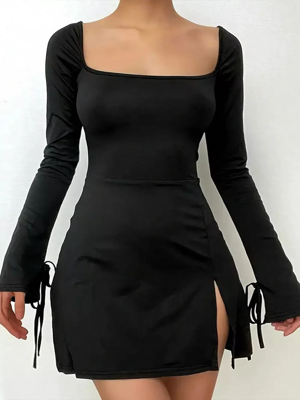 Slit Flare Sleeve Mini Dress