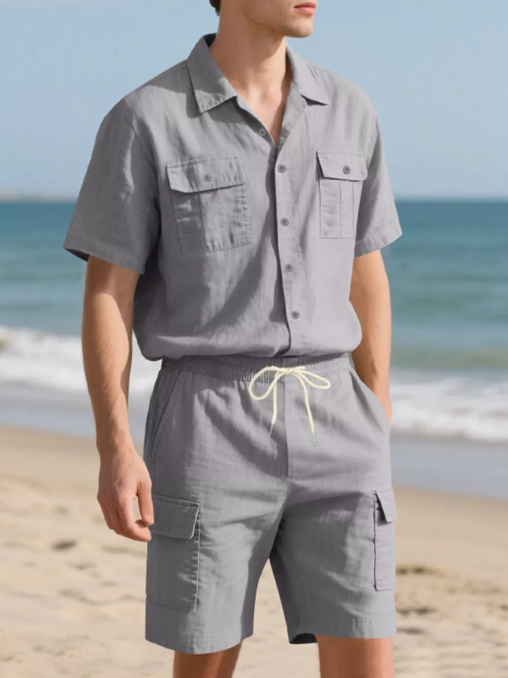 Men's Full Size Button Up Shirt and Shorts Set Plus Size, image 14