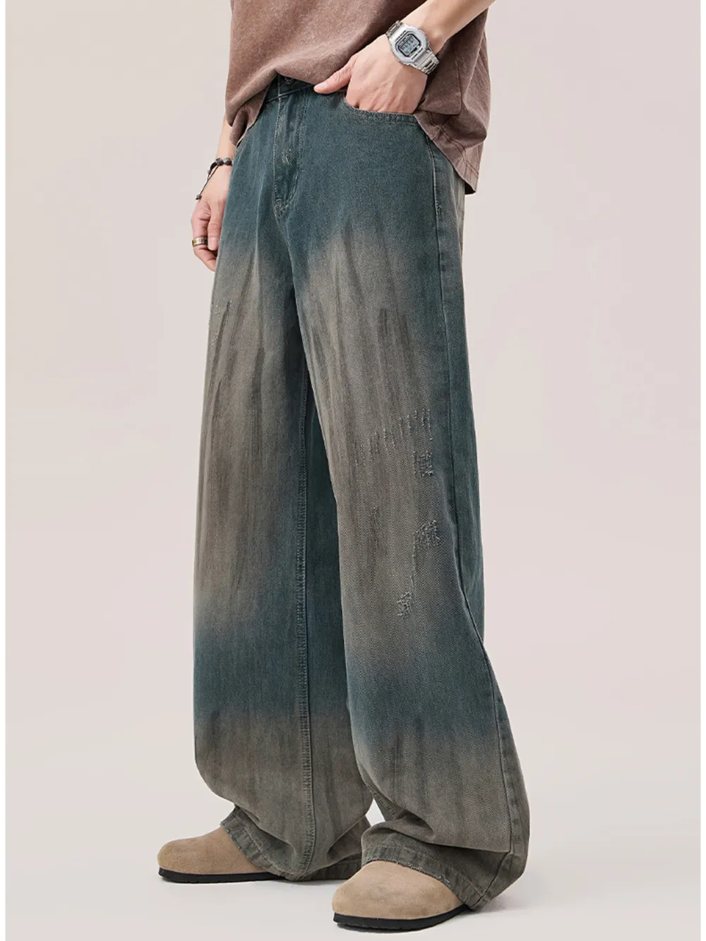 Men's Gradient Wash Wide Leg Jeans
