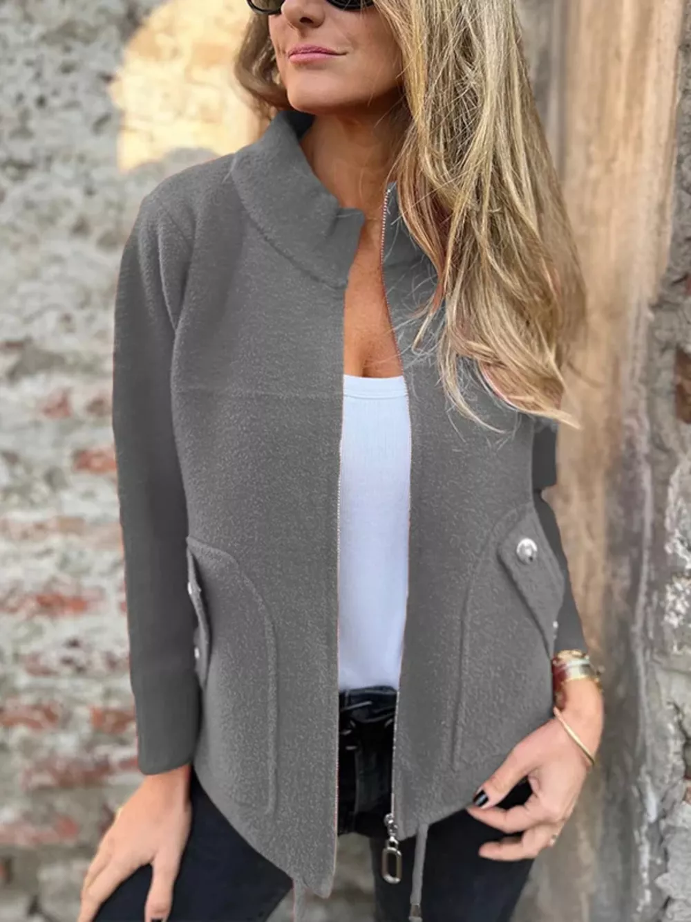 Full Size Textured Knit Zip Up Outerwear Plus Size, image 31