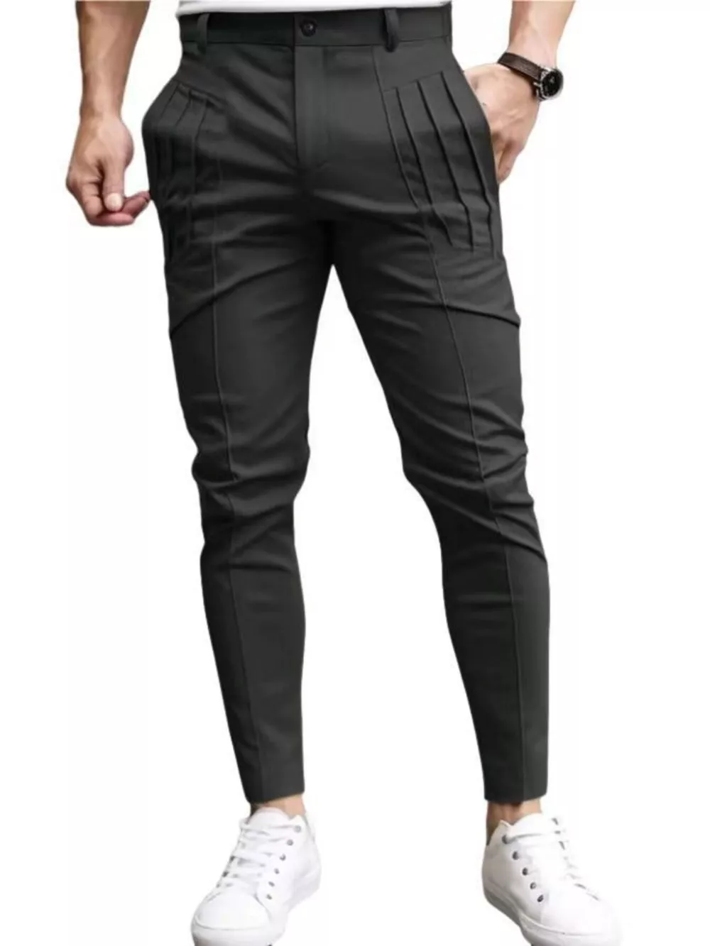 Men's Full Size Pleated Slim Fit Casual Pants Plus Size, image 3