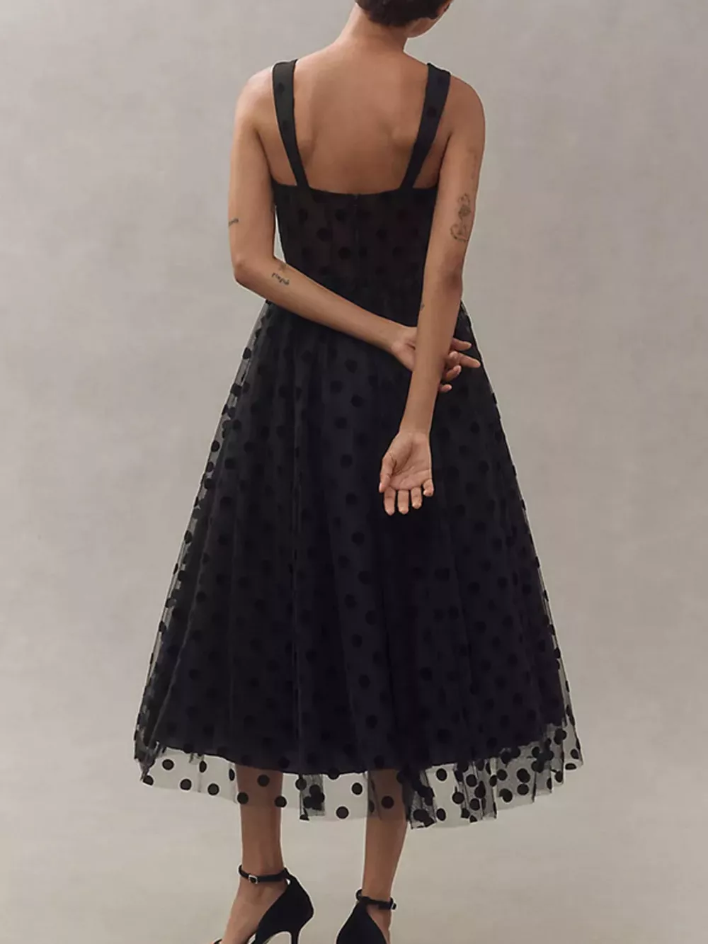 Polka Dot Tulle Sleeveless Midi Dress, image 3