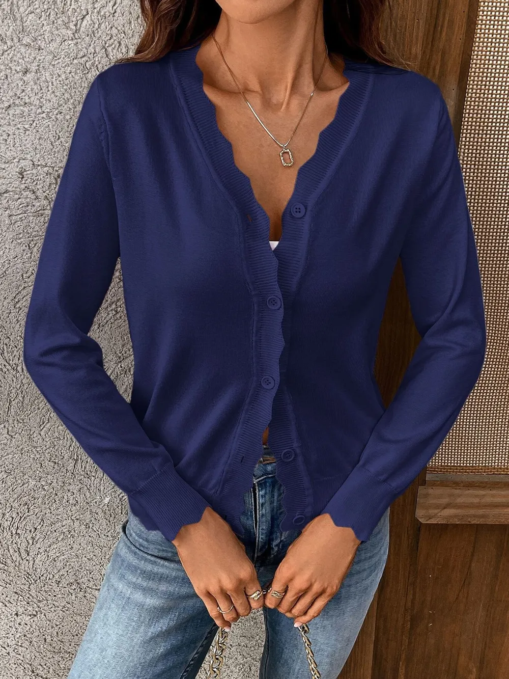 Ribbed Edge Button-Up Knit Cardigan, image 7