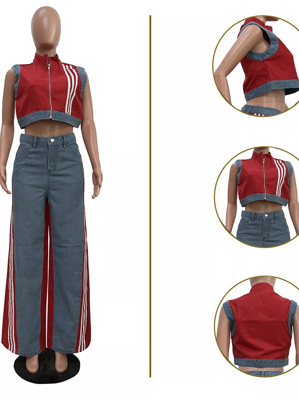 Zip Front Crop Top and Striped Pants Set, image 11