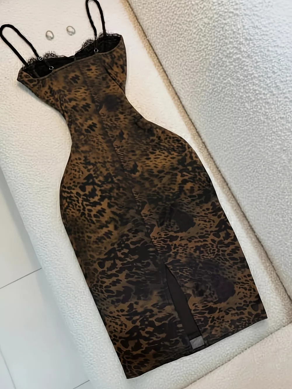 Leopard Print Lace Trim Bodycon Midi Dress, image 3