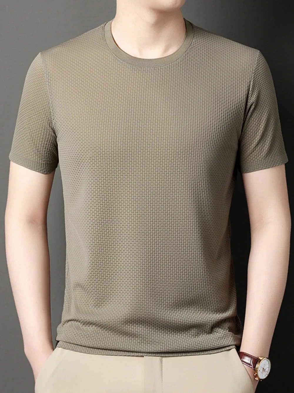 Men's Plus Size Breathable Texture Short Sleeve T-Shirt, image 9