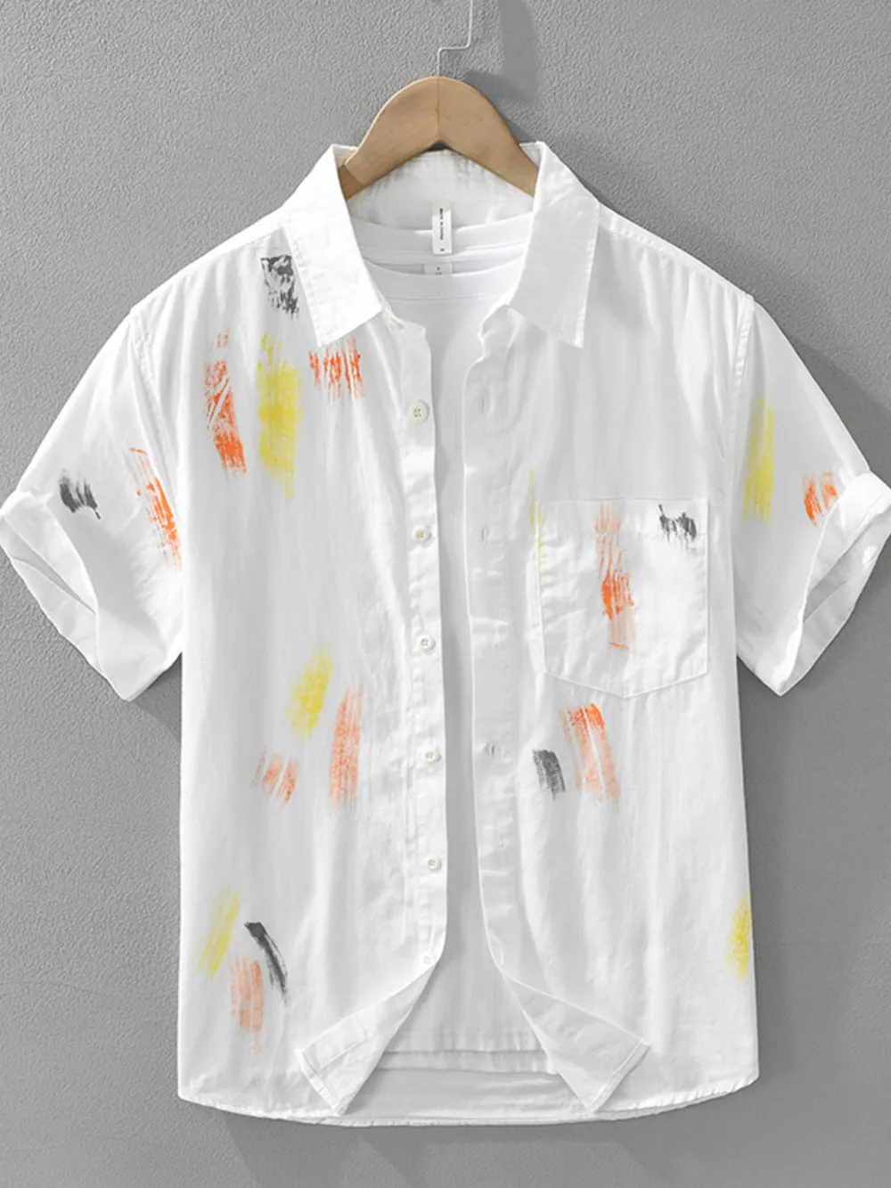 Men's Plus Size Printed Short Sleeve Button-Up Shirt, image 2